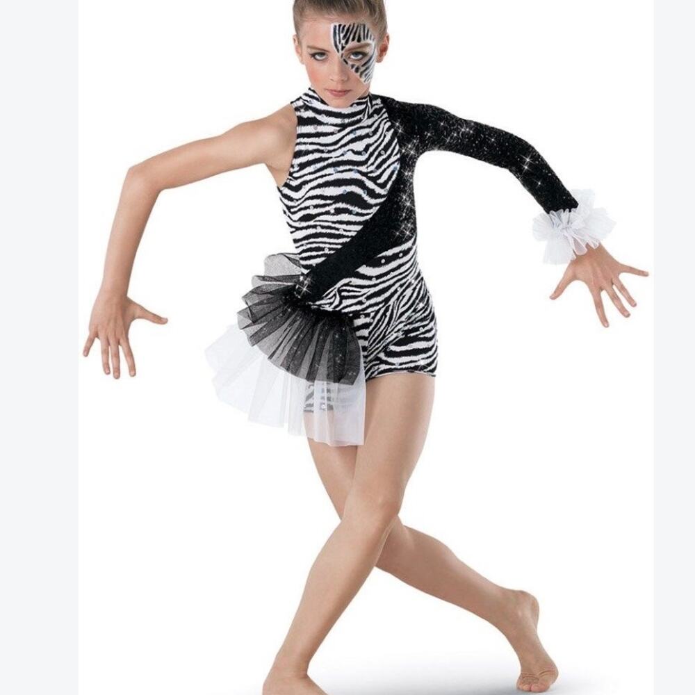 Weissman Drums In The Jungle Zebra Foil Print Dance Dress Costume Size MC 10/12